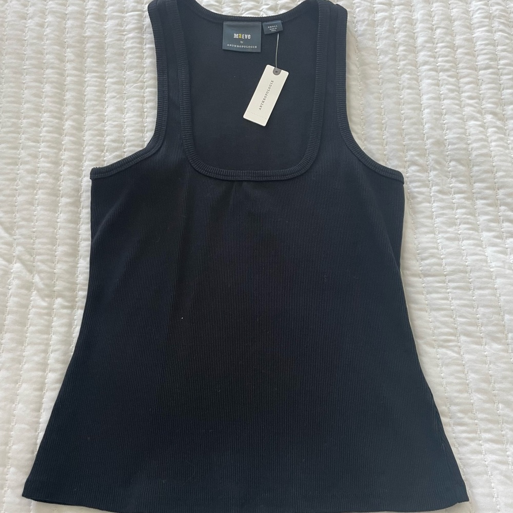 Maeve Anthropologie square neck black fitted tank